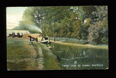 Acton Canal Lock and Barge postcard