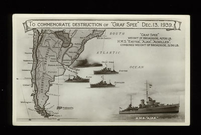 FALKLANDS Naval Graf Spee Destruction 13 Dec 1939 postcard